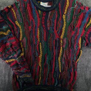 COOGI Australia Authentic Women XL Red Green 3D Knit Pullover Cotton Sweater